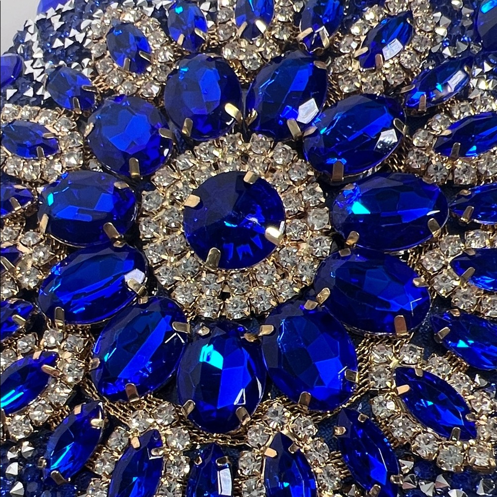 Verano Hill Dazzling Blue and Silver Crystal Evening Clutch With Gold Trim - Picture 3 of 6